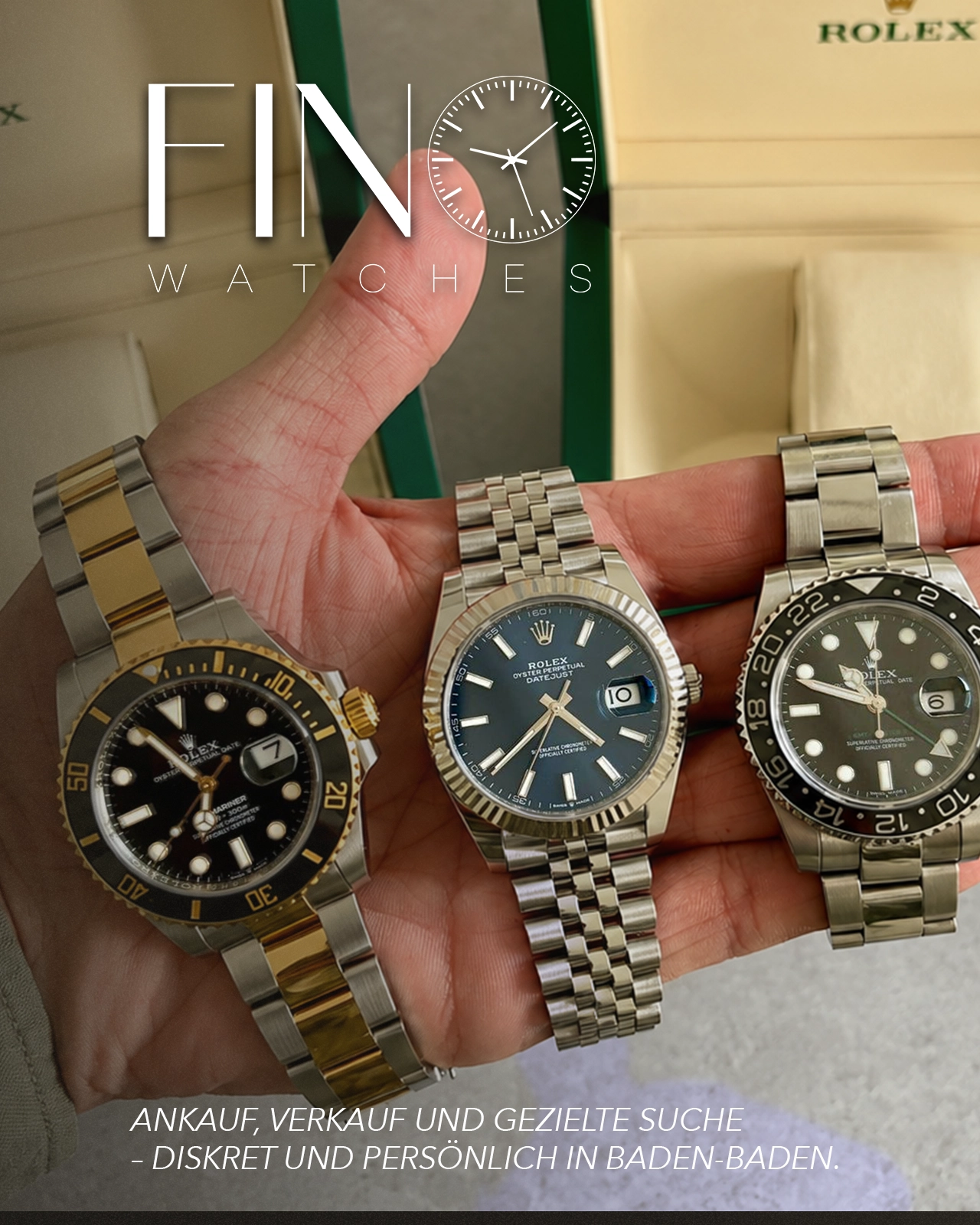 Drei Rolex-Modelle nebeneinander in der Hand